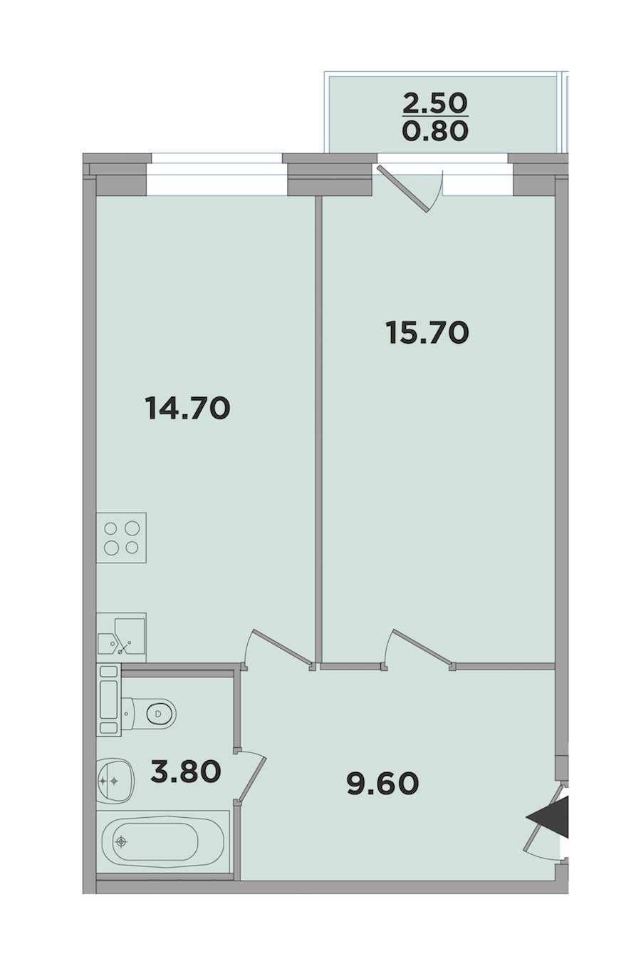Однокомнатная квартира в : площадь 43.8 м2 , этаж: 1 – купить в Санкт-Петербурге